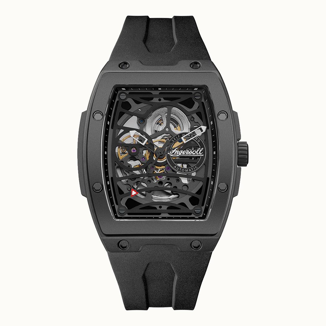 Ingersoll 1892 The Rim Automatic Mens Ceramic Watch with Black Skeleton Dial and Black PU